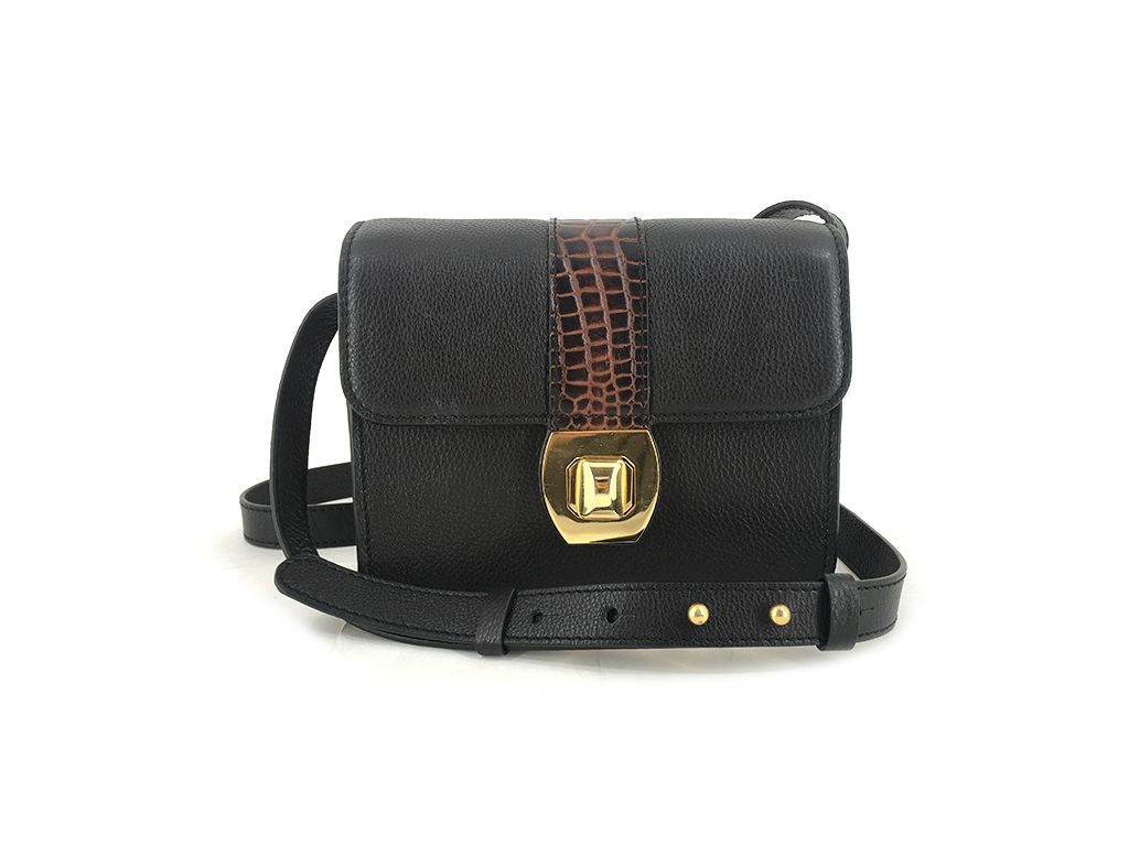 Dark Brown crossbody bag with adjustable strap and turn lock