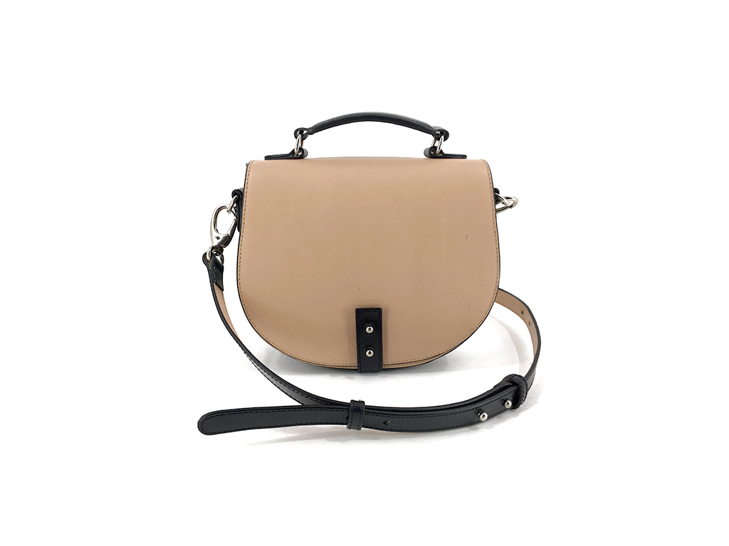 Crossbody bag with a handle at the top and adjustable, detachable shoulder strap