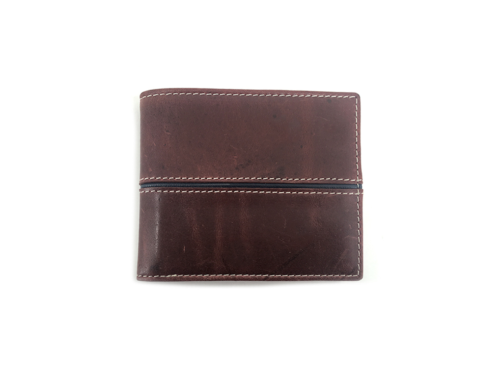 Wallet with stitching at center
